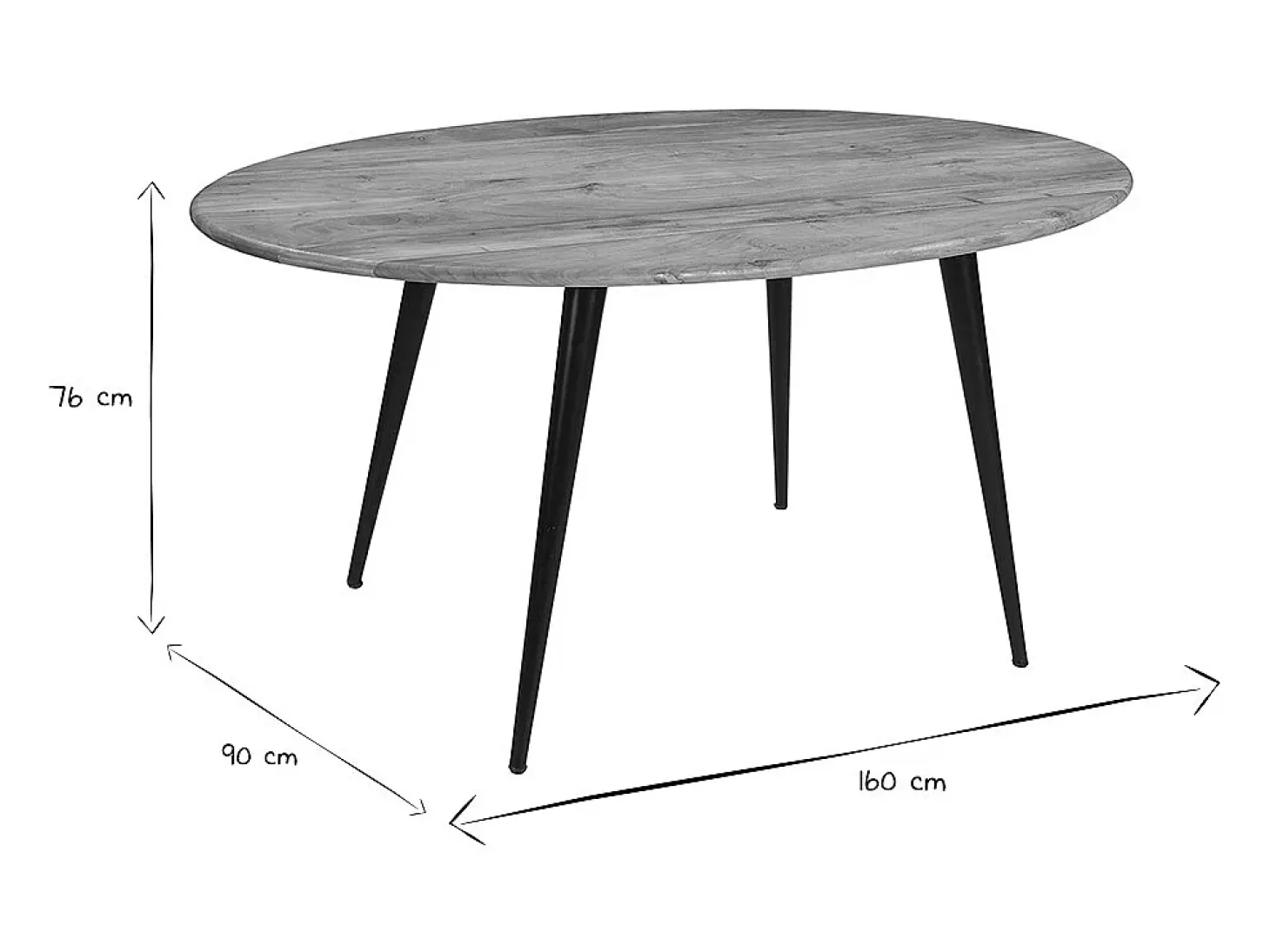 Mesa de comedor ovalada de madera de acacia maciza y metal 160 cm OBALI
