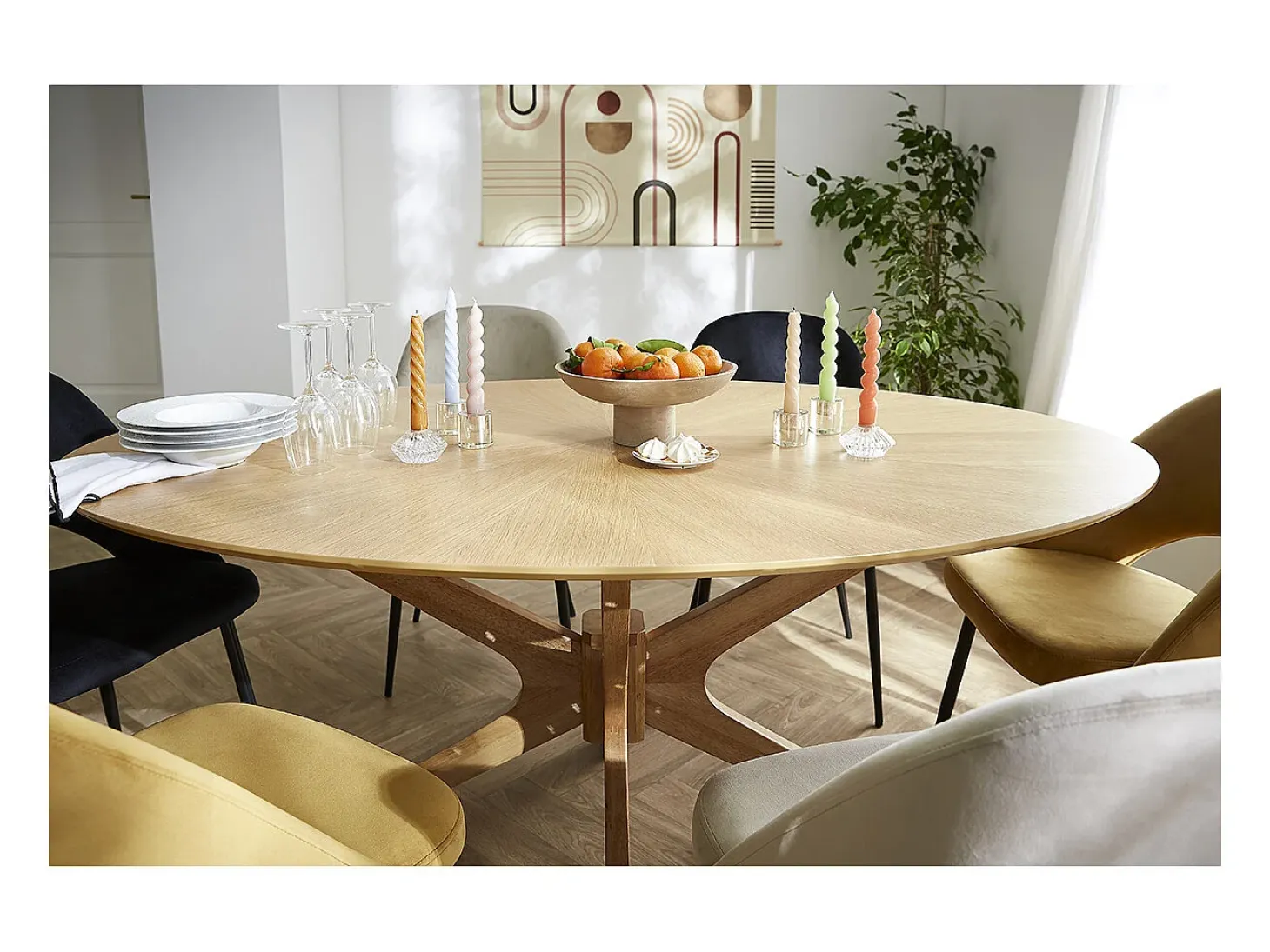 Mesa de comedor ovalada de diseño en roble 160 cm DIELLI