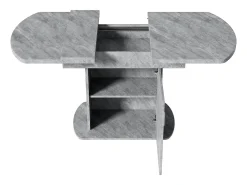 Mesa de comedor ovalada extensible - Mesa gris con una puerta y tiradores plateados - con almacenaje