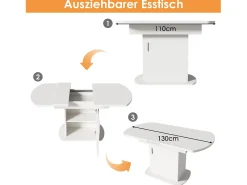 Mesa de comedor ovalada retráctil - con espacio de almacenamiento y mango plateado - Blanco