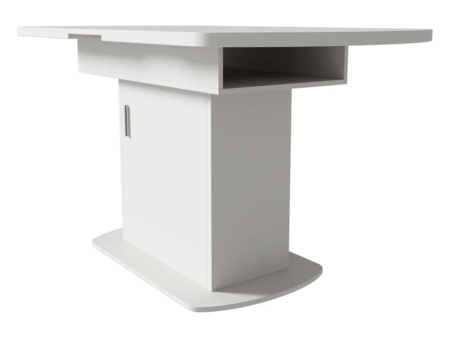 Mesa de comedor ovalada retráctil - con espacio de almacenamiento y mango plateado - Blanco