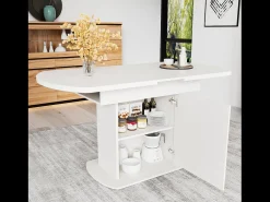 Mesa de comedor ovalada retráctil - con espacio de almacenamiento y mango plateado - Blanco
