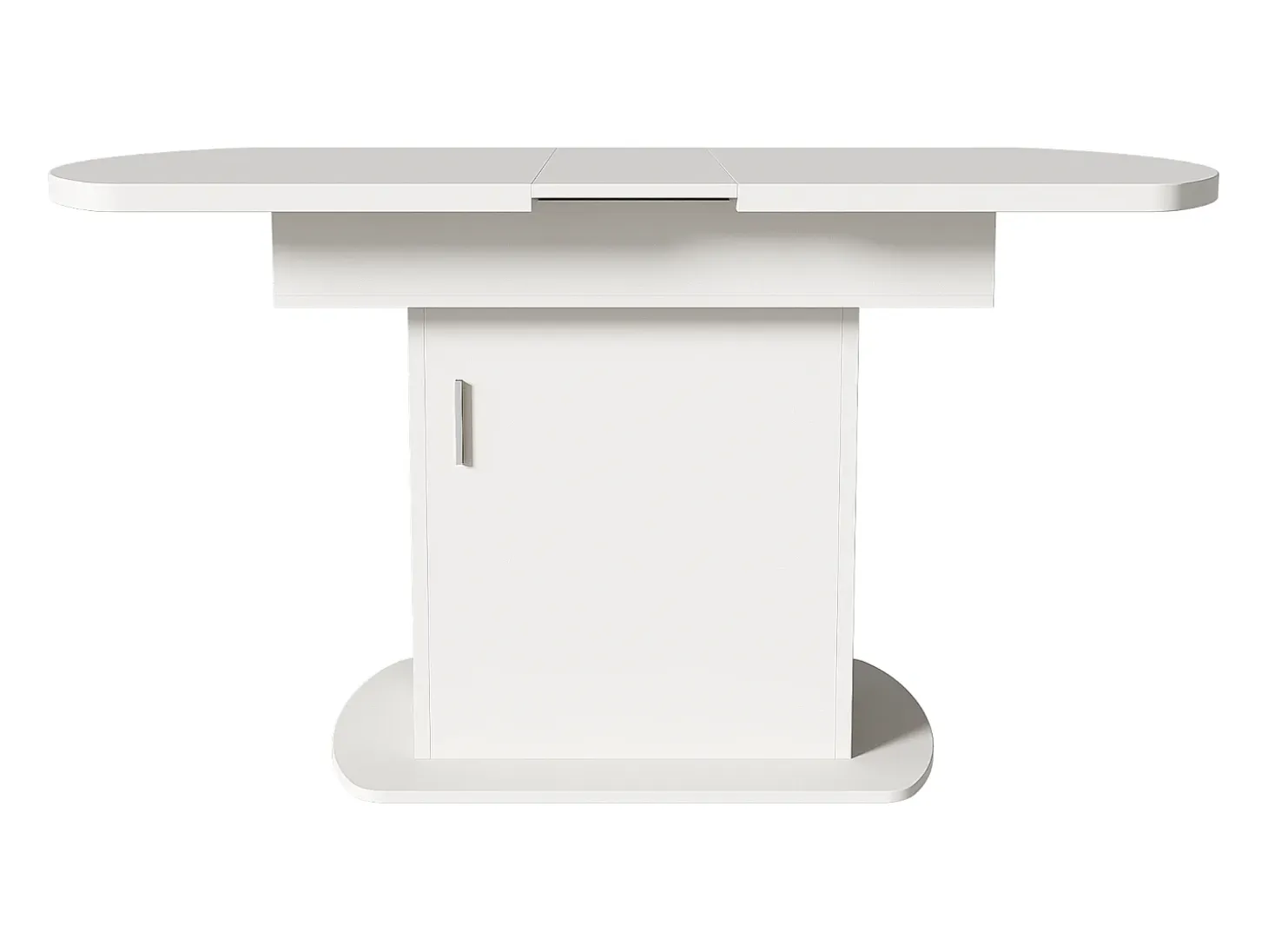 Mesa de comedor ovalada retráctil - con espacio de almacenamiento y mango plateado - Blanco