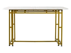 Mesa de comedor para 4 a 6 cubiertos con diseño de mármol - MDF + patas de metal dorado - blanca