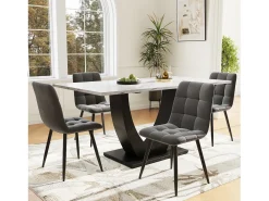 Mesa de comedor para 4 a 6 personas - 140 x 75 x 75,5 cm - MDF + Patas de metal - Efecto mármol - Blanco + negro