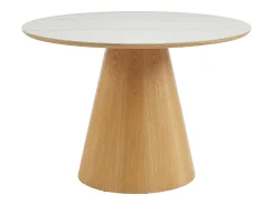 Mesa de comedor para 4 personas en cerámica y chapado - Efecto mármol blanco y natural - ANTALIZA