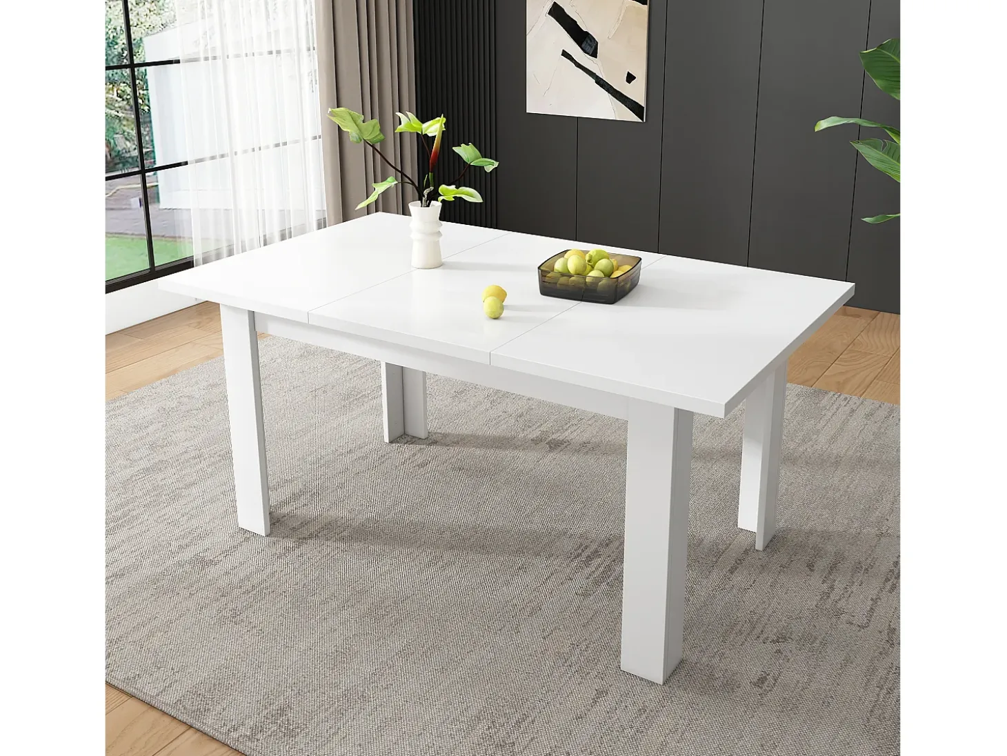 Mesa de comedor para 6 personas 120x70cm en MDF con almacenaje oculto, color blanco