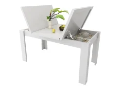 Mesa de comedor para 6 personas 120x70cm en MDF con almacenaje oculto, color blanco