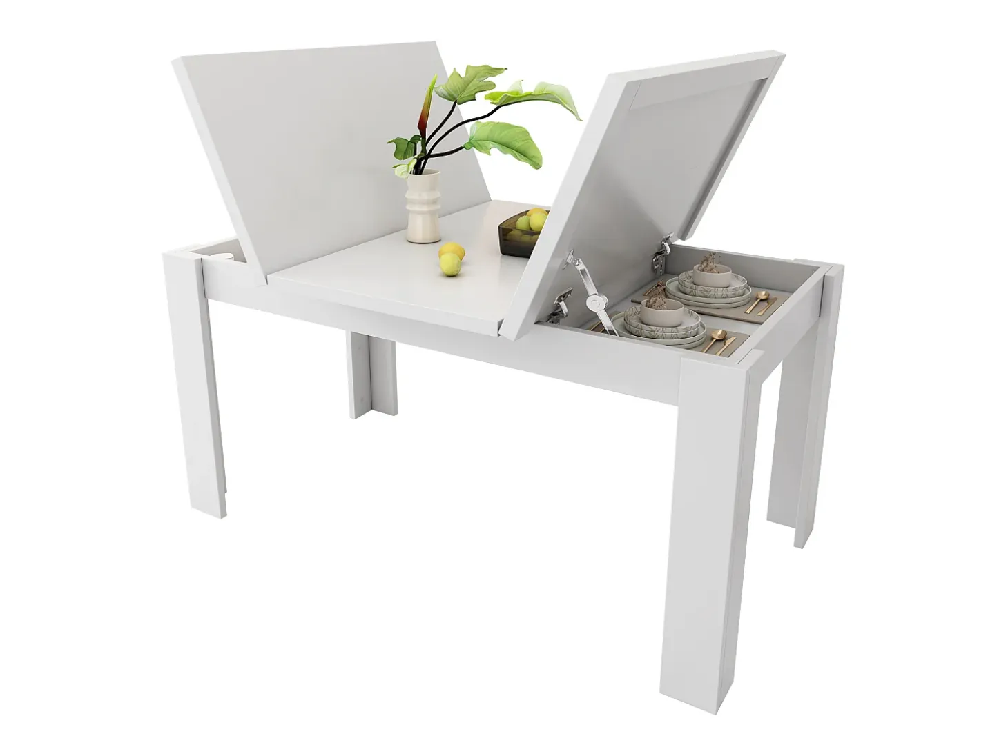 Mesa de comedor para 6 personas 120x70cm en MDF con almacenaje oculto, color blanco