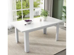 Mesa de comedor para 6 personas 120x70cm en MDF con almacenaje oculto, color blanco