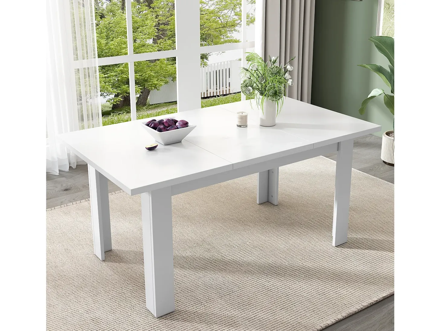 Mesa de comedor para 6 personas 120x70cm en MDF con almacenaje oculto, color blanco