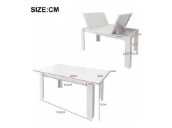 Mesa de comedor para 6 personas 120x70cm en MDF con almacenaje oculto, color blanco