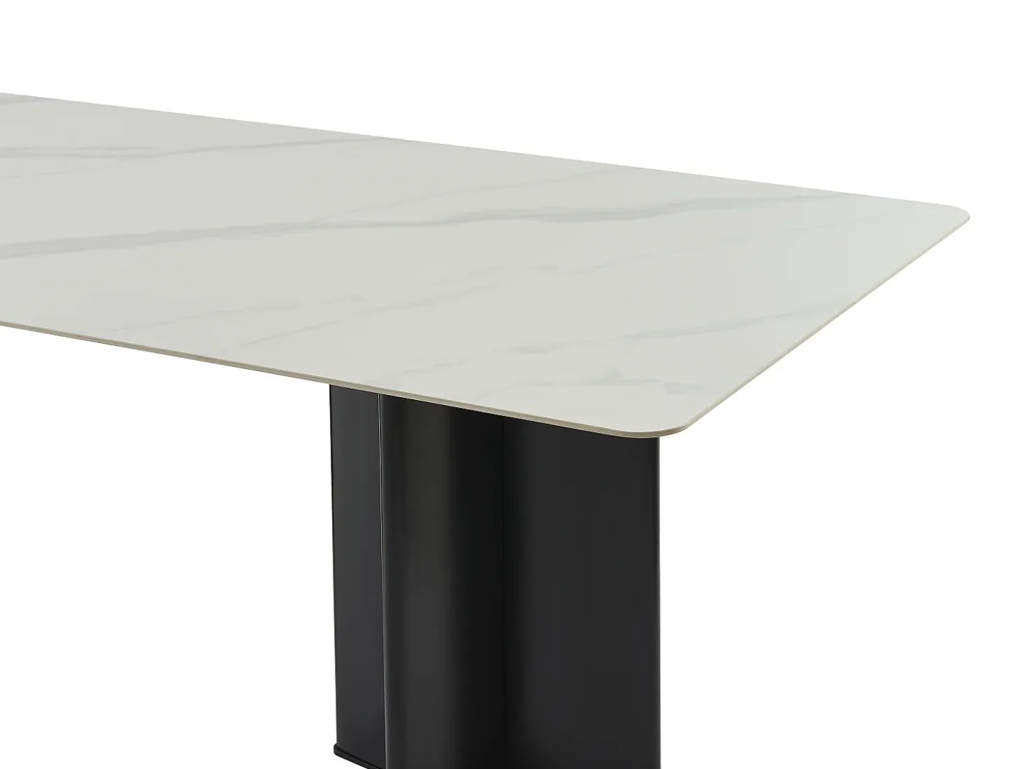 Mesa de comedor para 8 personas en cerámica y MDF - Efecto mármol blanco y negro - SINAN