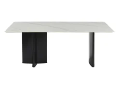 Mesa de comedor para 8 personas en cerámica y MDF - Efecto mármol blanco y negro - SINAN