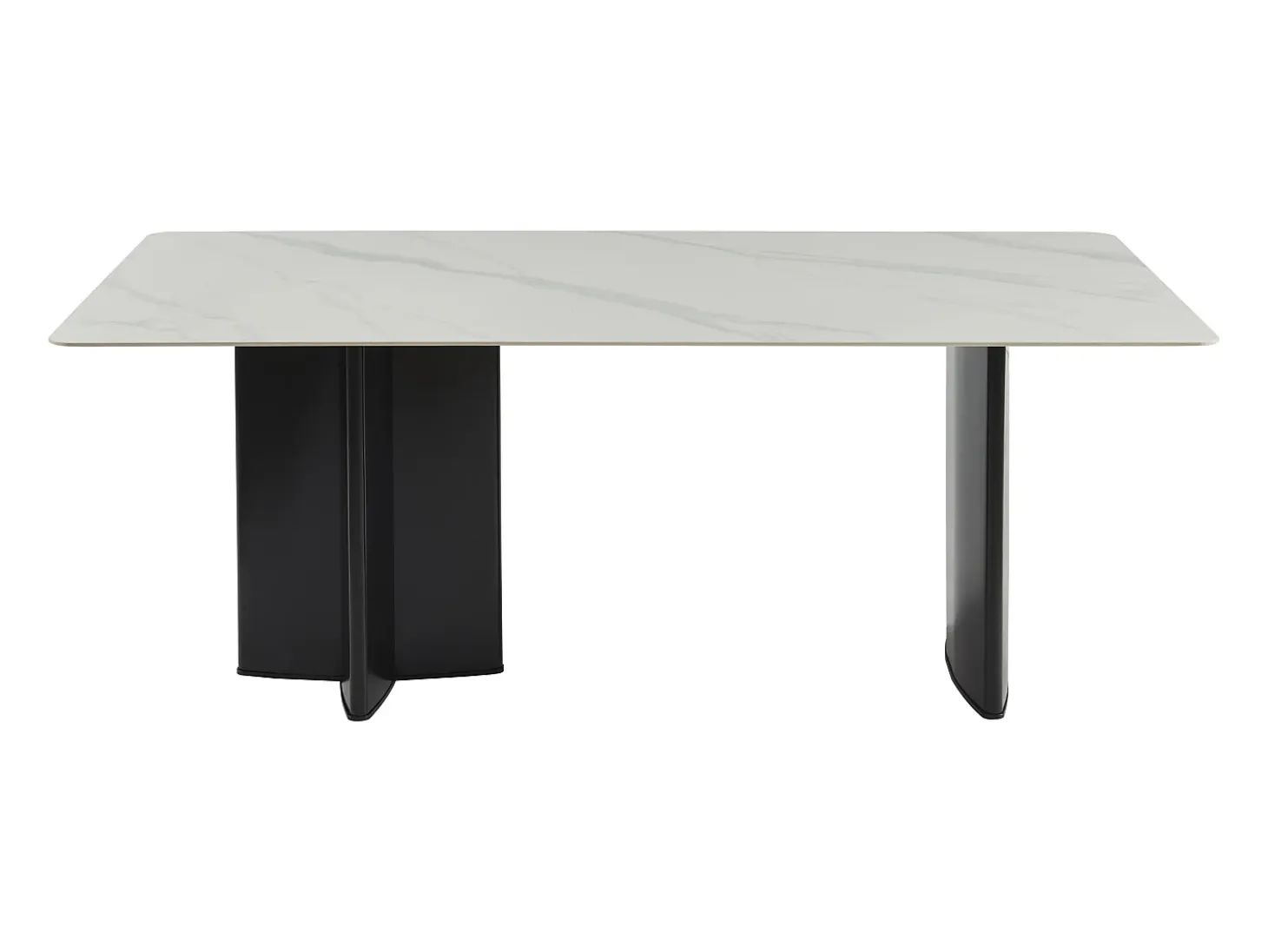 Mesa de comedor para 8 personas en cerámica y MDF - Efecto mármol blanco y negro - SINAN