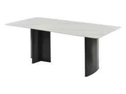 Mesa de comedor para 8 personas en cerámica y MDF - Efecto mármol blanco y negro - SINAN