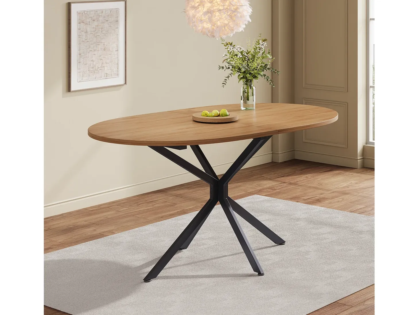 Mesa de comedor para 4-6 personas, 120x80cm, fabricada en MDF con patas cruzadas, acabado imitación madera - Color madera