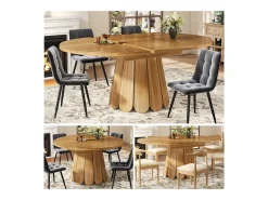 Mesa de comedor para 6 personas - 118/158 x 118 x 76,8 cm - tablero extensible - MDF - natural oscuro