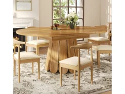 Mesa de comedor para 6 personas - 118/158 x 118 x 76,8 cm - tablero extensible - MDF - natural oscuro