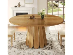 Mesa de comedor para 6 personas - 118/158 x 118 x 76,8 cm - tablero extensible - MDF - natural oscuro