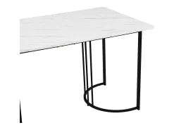 Mesa de comedor para 6 personas 140x80cm en MDF, tablero chapado en mármol blanco, patas de metal negro