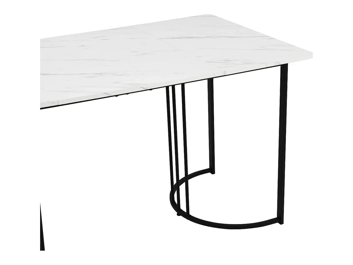 Mesa de comedor para 6 personas 140x80cm en MDF, tablero chapado en mármol blanco, patas de metal negro