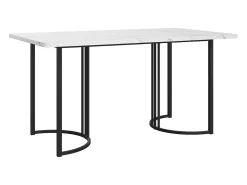 Mesa de comedor para 6 personas 140x80cm en MDF, tablero chapado en mármol blanco, patas de metal negro