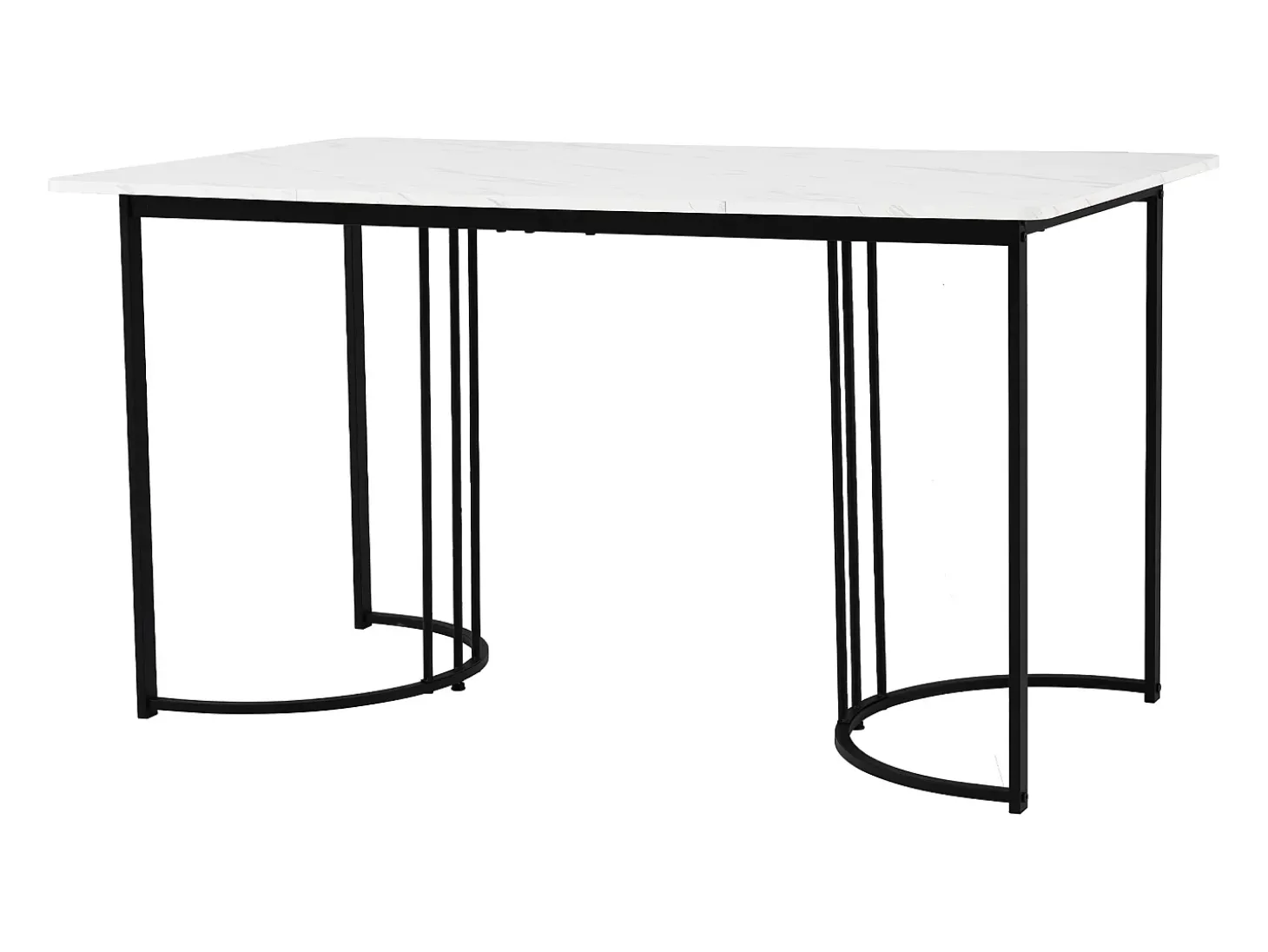 Mesa de comedor para 6 personas 140x80cm en MDF, tablero chapado en mármol blanco, patas de metal negro