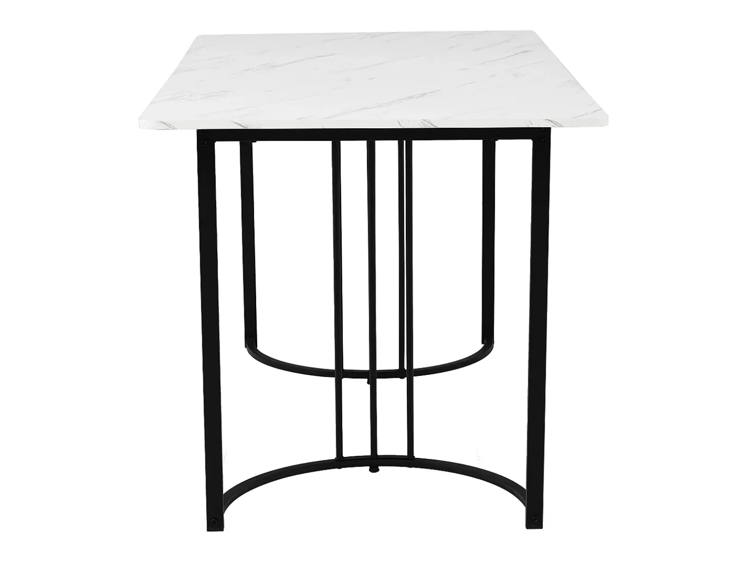 Mesa de comedor para 6 personas 140x80cm en MDF, tablero chapado en mármol blanco, patas de metal negro