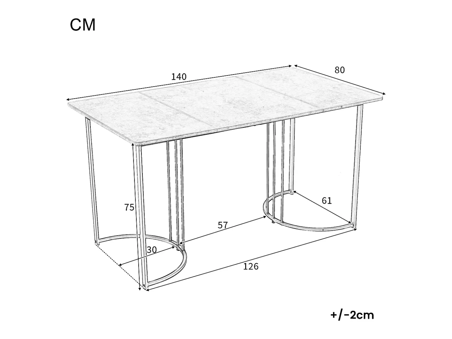 Mesa de comedor para 6 personas 140x80cm en MDF, tablero chapado en mármol blanco, patas de metal negro