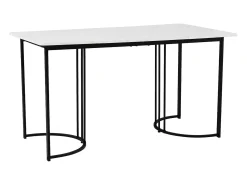 Mesa de comedor para 6 personas 140x80cm en MDF, tablero chapado en mármol blanco, patas de metal negro