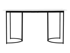 Mesa de comedor para 6 personas 140x80cm en MDF, tablero chapado en mármol blanco, patas de metal negro