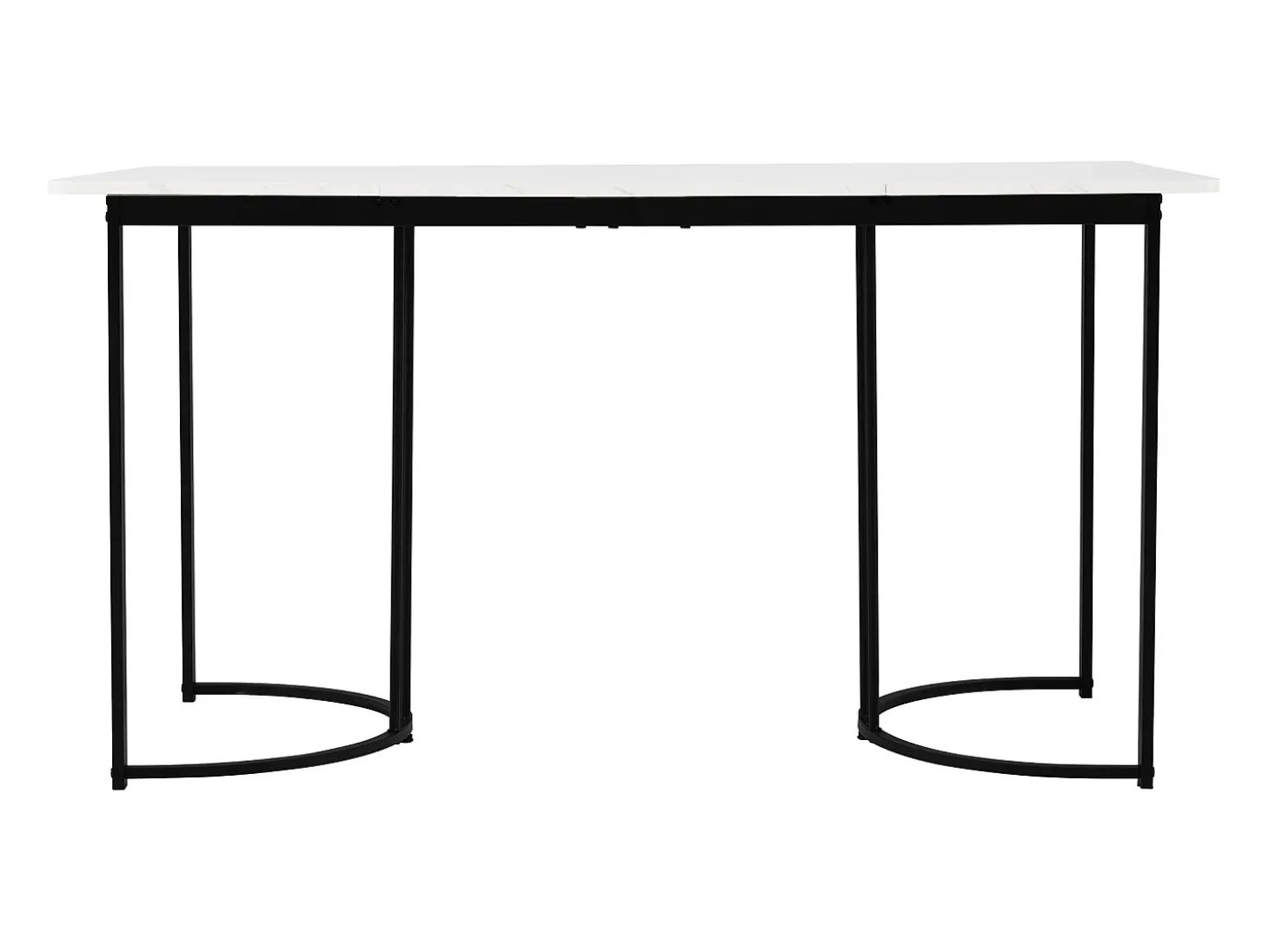 Mesa de comedor para 6 personas 140x80cm en MDF, tablero chapado en mármol blanco, patas de metal negro