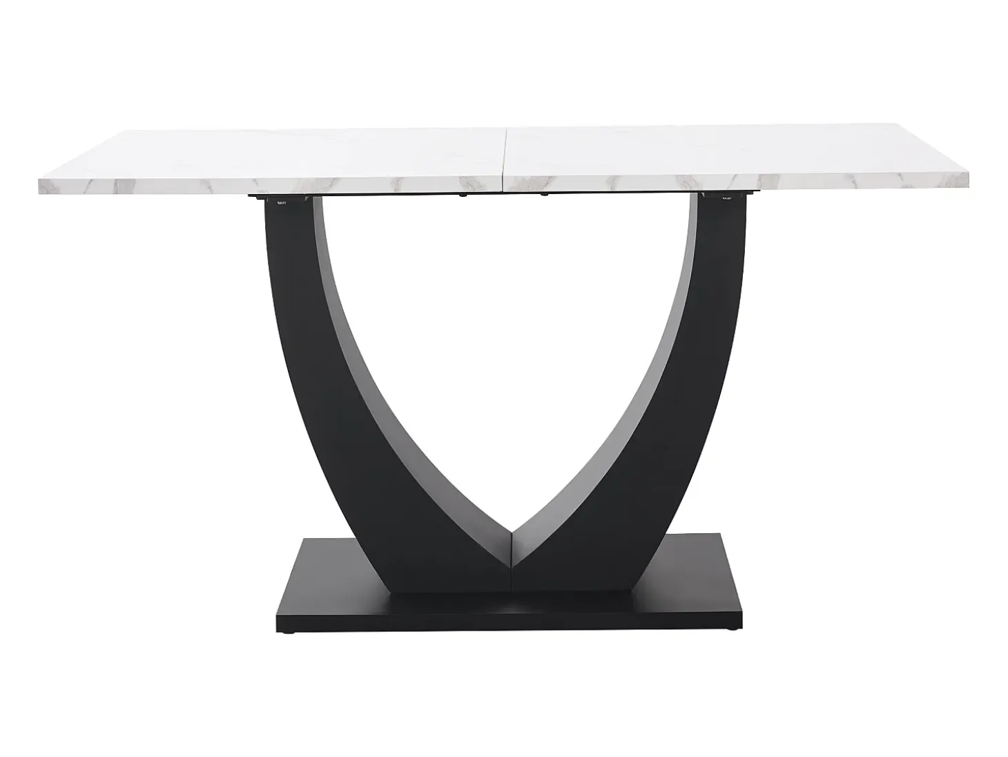 Mesa de comedor para 6 personas 140x75cm en MDF con patas regulables, chapa de mármol blanco con pata negra
