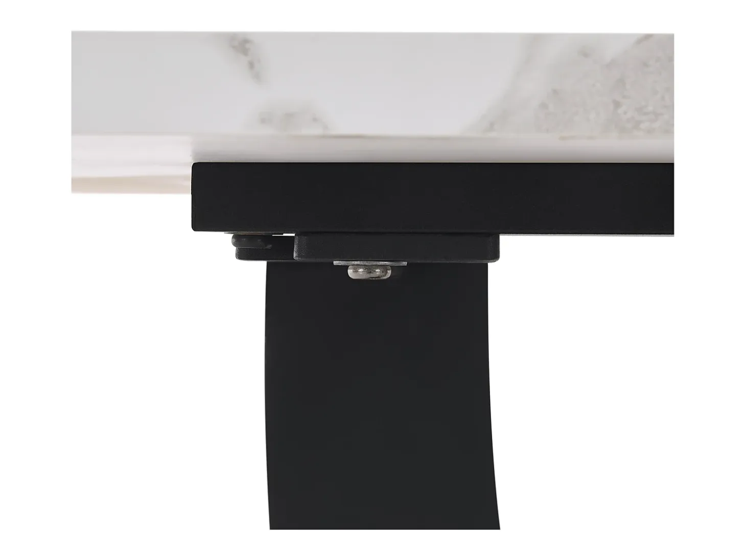 Mesa de comedor para 6 personas 140x75cm en MDF con patas regulables, chapa de mármol blanco con pata negra