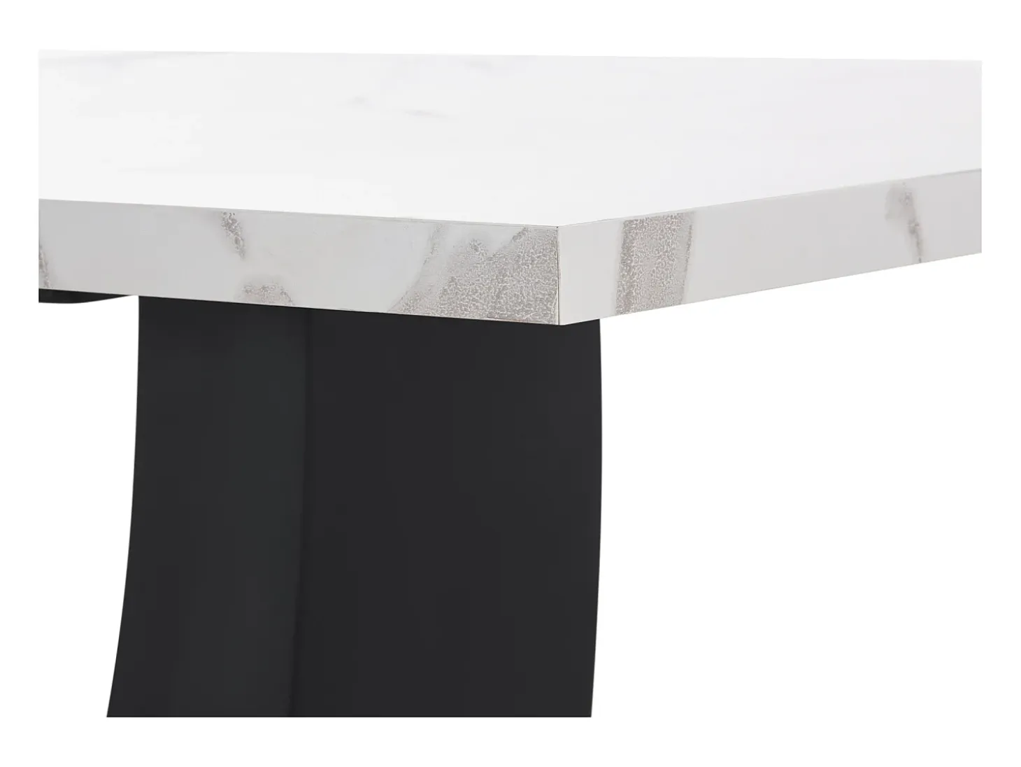 Mesa de comedor para 6 personas 140x75cm en MDF con patas regulables, chapa de mármol blanco con pata negra