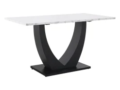 Mesa de comedor para 6 personas 140x75cm en MDF con patas regulables, chapa de mármol blanco con pata negra