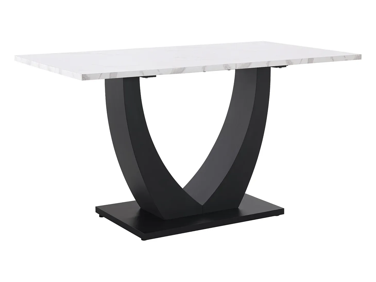 Mesa de comedor para 6 personas 140x75cm en MDF con patas regulables, chapa de mármol blanco con pata negra