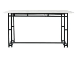 Mesa de comedor para 4 personas 140x80cm en MDF, tablero chapado en mármol blanco, patas de metal negro