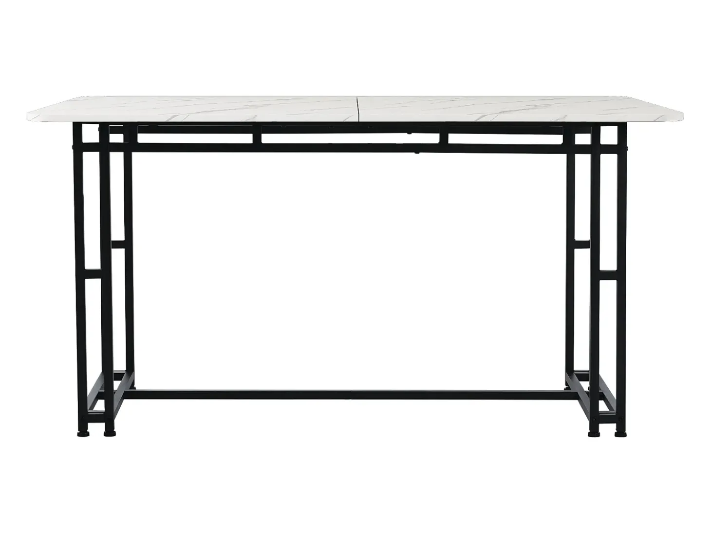 Mesa de comedor para 4 personas 140x80cm en MDF, tablero chapado en mármol blanco, patas de metal negro