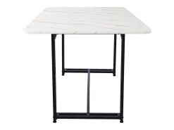 Mesa de comedor para 4 personas 140x80cm en MDF, tablero chapado en mármol blanco, patas de metal negro