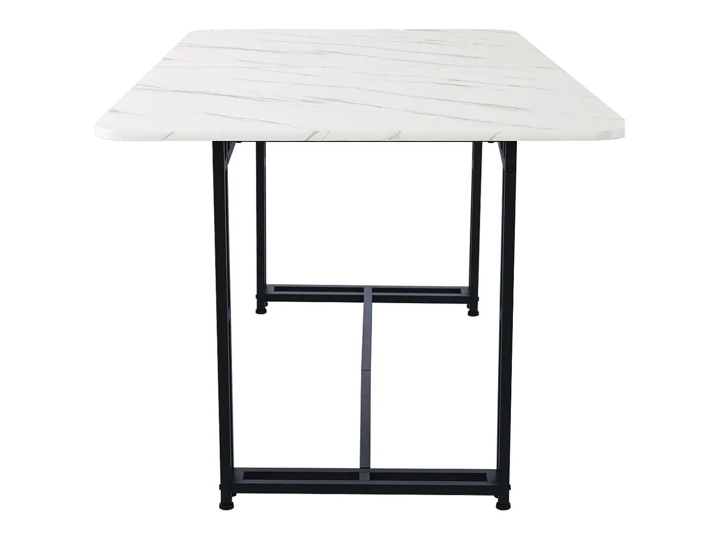 Mesa de comedor para 4 personas 140x80cm en MDF, tablero chapado en mármol blanco, patas de metal negro