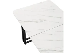 Mesa de comedor para 4 personas 140x80cm en MDF, tablero chapado en mármol blanco, patas de metal negro
