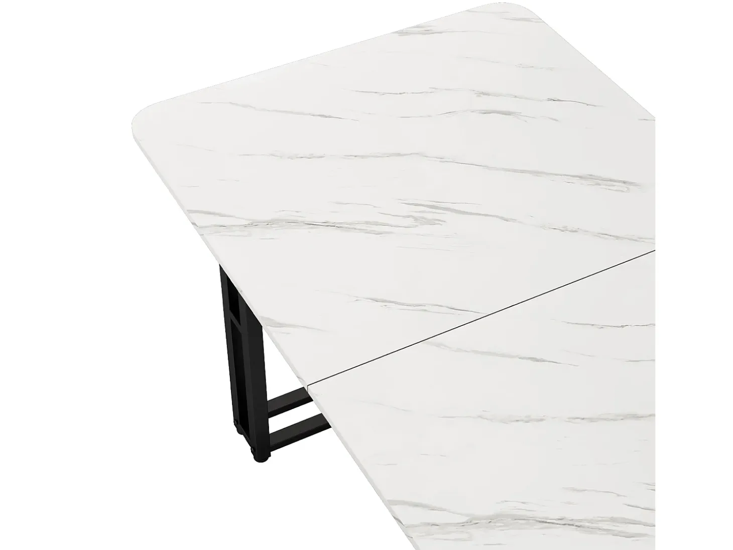 Mesa de comedor para 4 personas 140x80cm en MDF, tablero chapado en mármol blanco, patas de metal negro