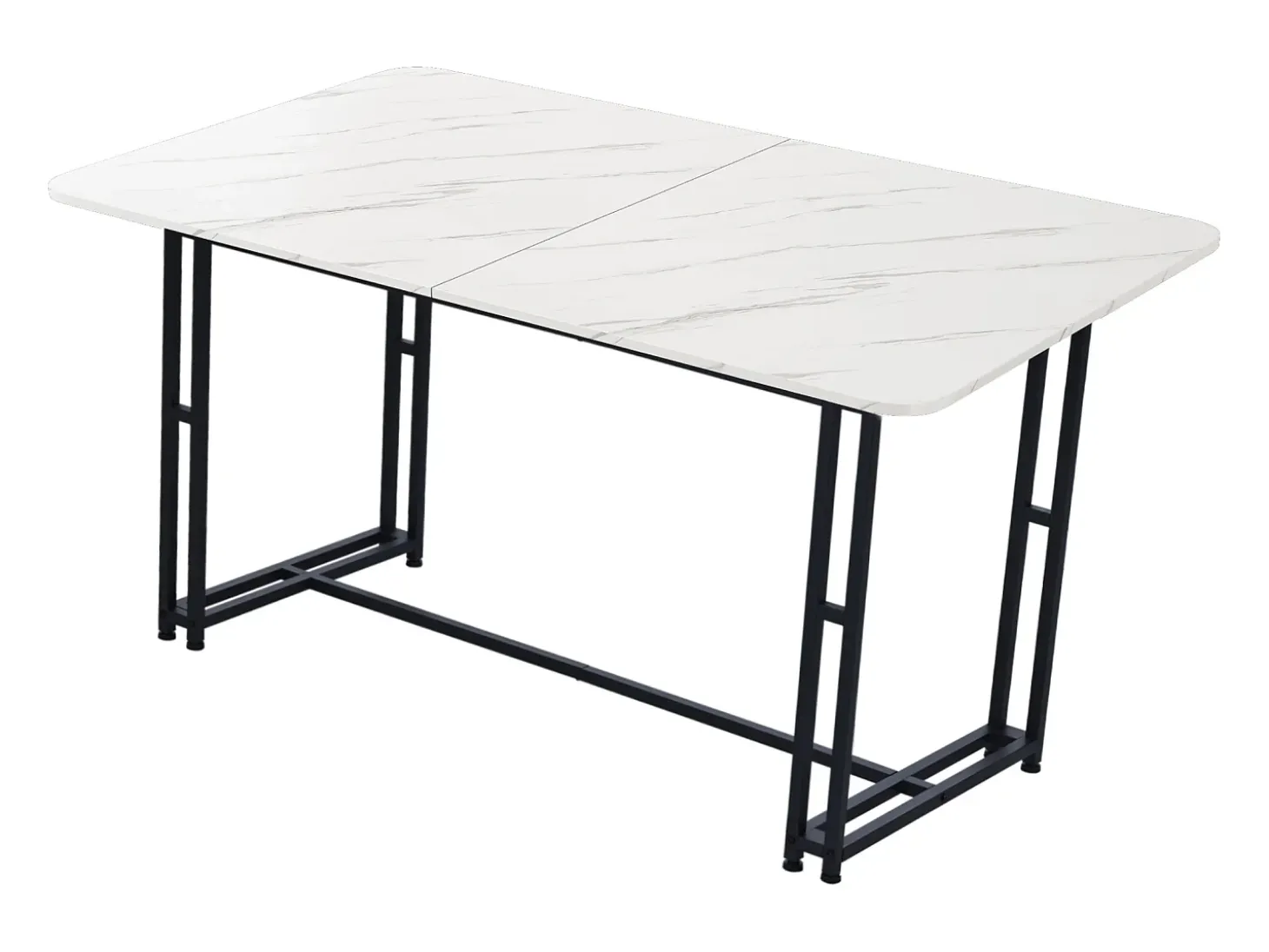 Mesa de comedor para 4 personas 140x80cm en MDF, tablero chapado en mármol blanco, patas de metal negro