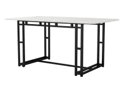 Mesa de comedor para 4 personas 140x80cm en MDF, tablero chapado en mármol blanco, patas de metal negro