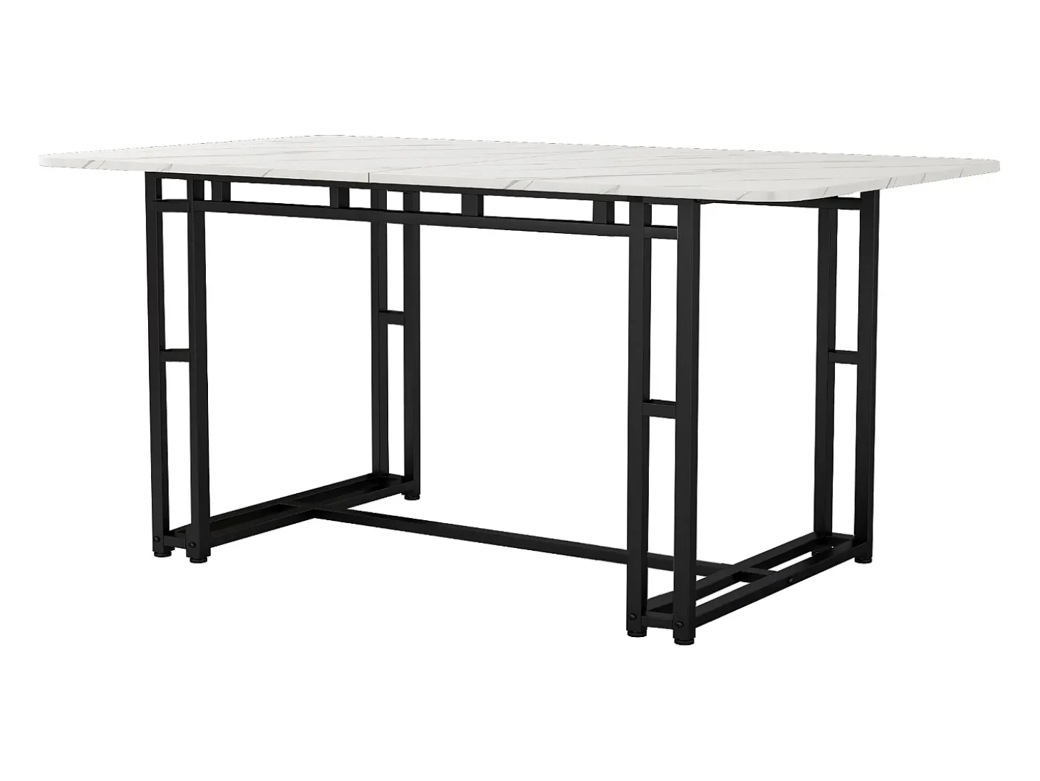 Mesa de comedor para 4 personas 140x80cm en MDF, tablero chapado en mármol blanco, patas de metal negro