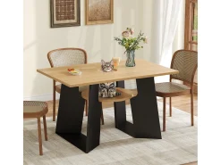 Mesa de comedor para 6 personas, apta para mascotas, negra y natural