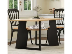 Mesa de comedor para 6 personas, apta para mascotas, negra y natural