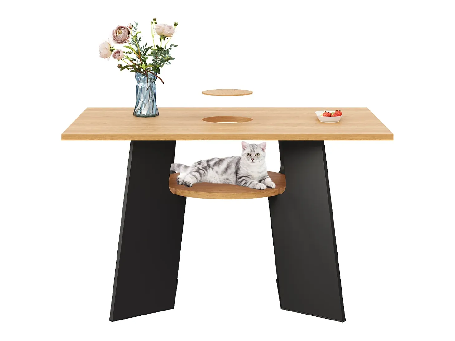 Mesa de comedor para 6 personas, apta para mascotas, negra y natural